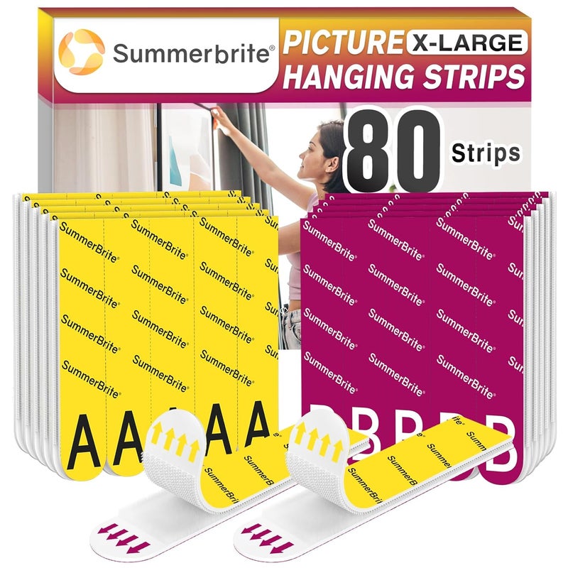 Summerbrite Picture Hanging Strips Heavy Duty XL 40 Pairs/80Strips, Damage Free Hanging Picture Hangers, Removable Adhesive Hook and Loop Wall Strips, Frame Stickers No Nails for Home Decor Wall Posters - Image 1